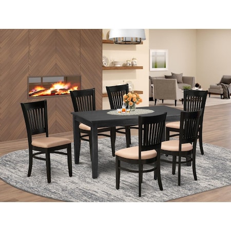 East West Furniture 7 Piece Dudley Dining Room Table Set - Black DUVA7-BLK-C